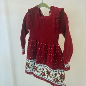Max Studio Baby Red Knit Floral Sweater Dress